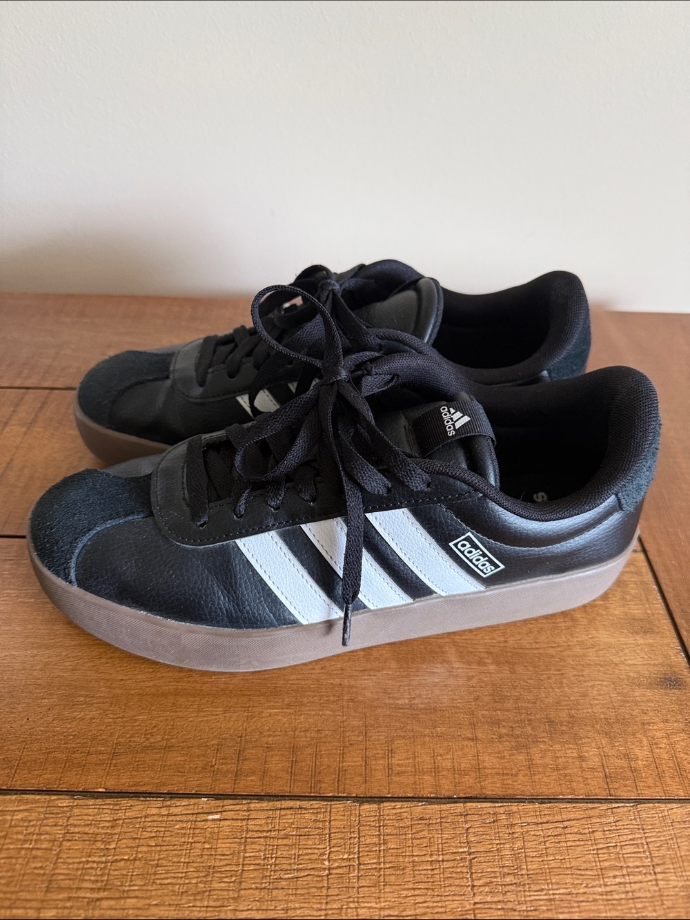adidas Black Sneakers with White Stripes and Gum Sole - Picture 2 of 8